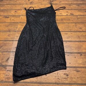 City Triangles Black Iridescent Glitter Asymmetrical Spaghetti Strap Dress S